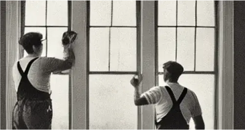 Workers cleaning windows